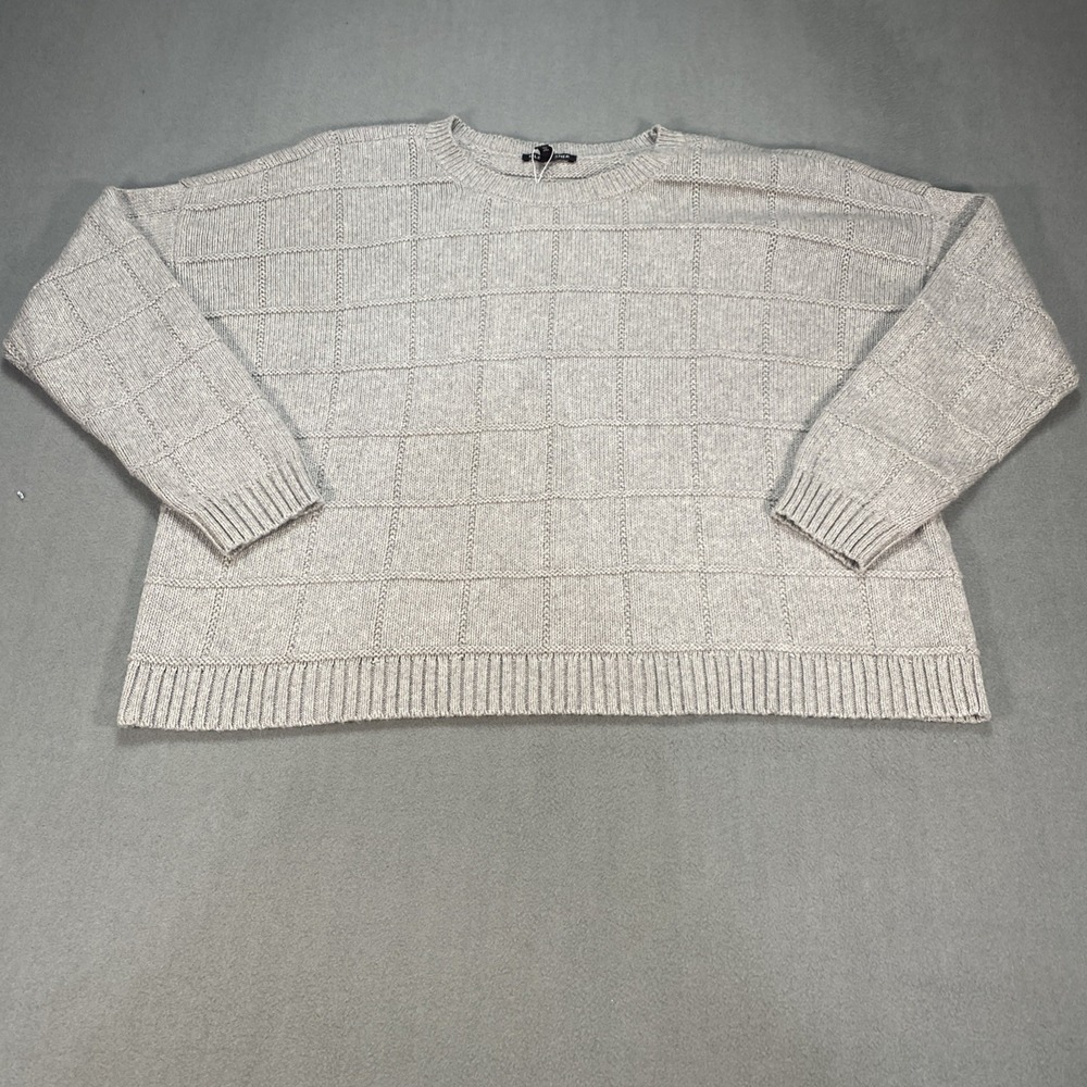 Eileen Fisher Med Sweater Gray Organic Cotton Cashmere Blend Knit Grid Boxy